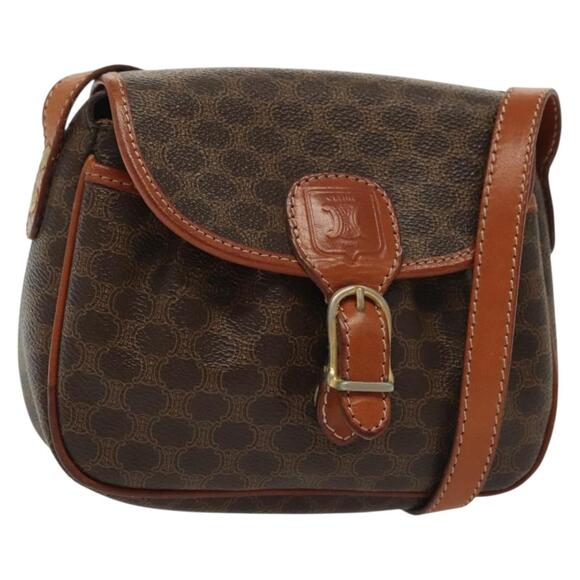 CELINE Macadam Canvas Shoulder Bag Pvc Leather Brown Gold - Picture 1 of 12